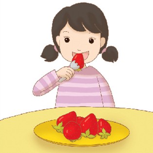 いちごを食べる子どもの絵