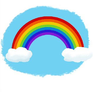 雲の上にかかる虹の絵